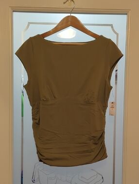 Banana Republic Olive Green Cap-Sleeve Ruched Top